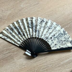 New: Elegant Black and Cream Hand Fan